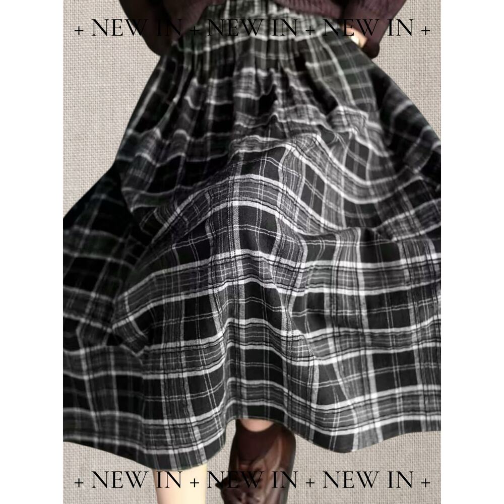 Black & Grey Plaid Maxi Skirt A-Line Flowy Cottagecore Boho Various Sizes NWOT - Picture 4 of 4